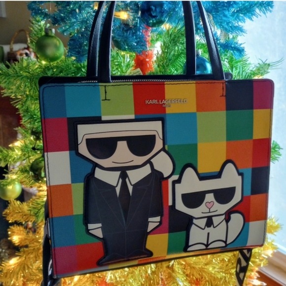 LAST ONE🔥 Karl Lagerfeld Multicolored Rainbow Checkered Maybelle Satchel - Picture 2 of 15